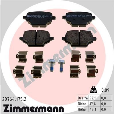 ZIMMERMANN 20764.175.2 Тормозные колодки и сигнализаторы  для TOYOTA PROACE (Тойота Проаке)