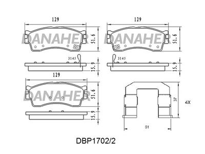 Комплект тормозных колодок, дисковый тормоз DANAHER DBP1702/2 для KIA CLARUS