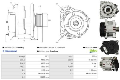 GENERATOR / ALTERNATOR AS-PL A3751VALEO 4