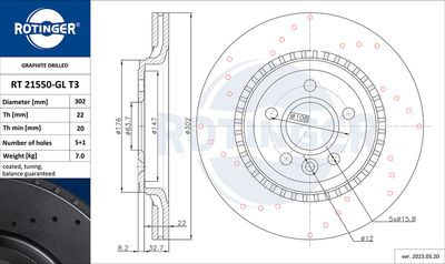 спирачен диск ROTINGER RT 21550-GL T3