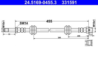ATE 24.5169-0455.3 Тормозной шланг  для BMW X1 (Бмв X1)