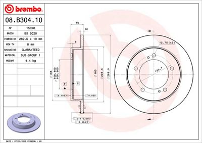 Тормозной диск BREMBO 08.B304.10 для SUZUKI JIMNY