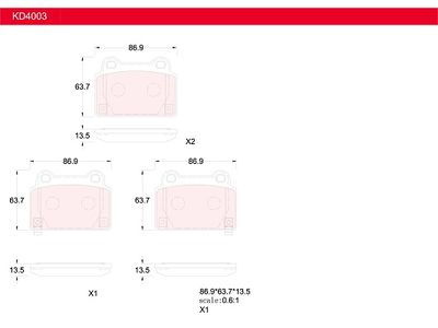 Комплект тормозных колодок, дисковый тормоз ASIMCO KD4003 для MITSUBISHI LANCER