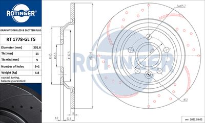 спирачен диск ROTINGER RT 1778-GL T5