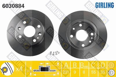 GIRLING 6030884 Тормозные диски  для MAZDA MX-5 I (NA) 1.6