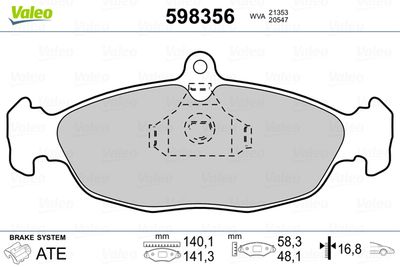 Комплект тормозных колодок, дисковый тормоз VALEO 598356 для CHRYSLER NEON