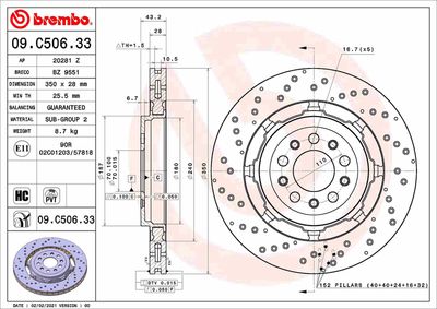 Тормозной диск BREMBO 09.C506.33 для ALFA ROMEO GIULIA