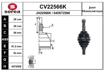 Шарнирный комплект, приводной вал EAI CV22566K для CITROËN C6