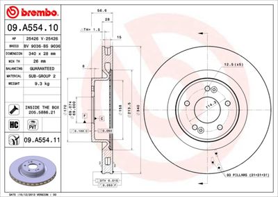 Тормозной диск BREMBO 09.A554.11 для HYUNDAI GENESIS