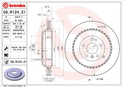 Тормозной диск BREMBO 09.R124.21 для MERCEDES-BENZ R-CLASS