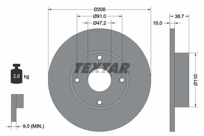 Тормозной диск TEXTAR 92025300 для DAIHATSU CHARADE