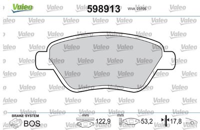 Комплект тормозных колодок, дисковый тормоз VALEO 598913 для FIAT ALBEA