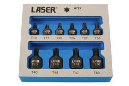 Laser Tools Low Profile Impact Star Socket Bit Set 1/4"D, 3/8"D 10pc