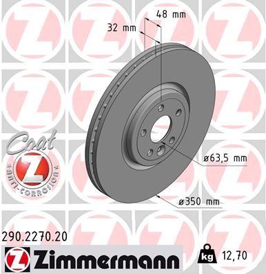 Тормозной диск ZIMMERMANN 290.2270.20 для JAGUAR I-PACE