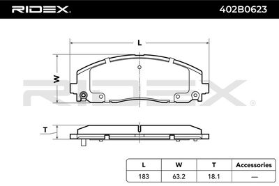 комплект спирачно феродо, дискови спирачки RIDEX 402B0623