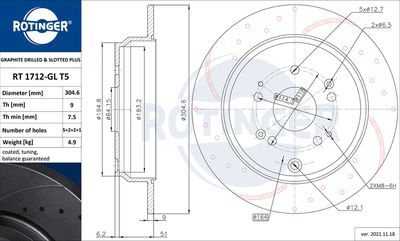 спирачен диск ROTINGER RT 1712-GL T5