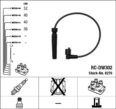 Комплект проводов зажигания NGK 8276 для DAEWOO KALOS