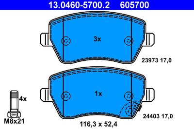 Комплект тормозных колодок, дисковый тормоз ATE 13.0460-5700.2 для SUZUKI SPLASH