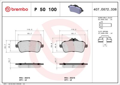 Комплект тормозных колодок, дисковый тормоз P 50 100