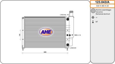 Радиатор, охлаждение двигателя AHE 123.043/A для RENAULT 21