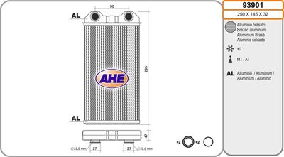 Теплообменник, отопление салона AHE 93901 для NISSAN PRIMASTAR