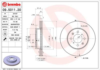 Тормозной диск BREMBO 09.5011.20 для HONDA PRELUDE