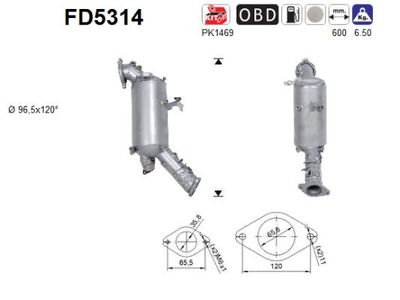 Filtr sadzy / filtr cząstek stałych, układ wydechowy AS FD5314