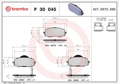 Комплект тормозных колодок, дисковый тормоз P 30 045