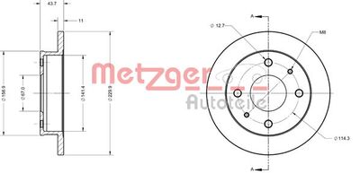Тормозной диск METZGER 6110429 для HYUNDAI ATOS