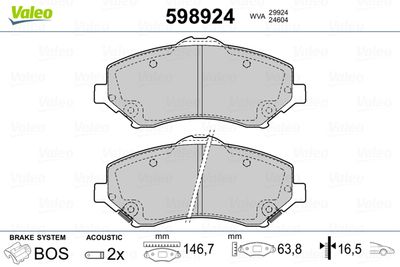 Комплект тормозных колодок, дисковый тормоз VALEO 598924 для DODGE GRAND CARAVAN