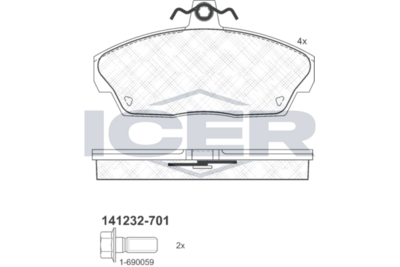 комплект спирачно феродо, дискови спирачки ICER 141232-701