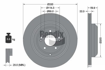 Тормозной диск BENDIX Braking BDS2131HC для GENESIS G70