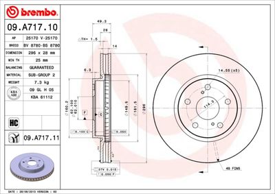 Тормозной диск BREMBO 09.A717.10 для TOYOTA CROWN
