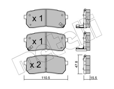 Комплект тормозных колодок, дисковый тормоз METELLI 22-0786-0 для HYUNDAI ix55
