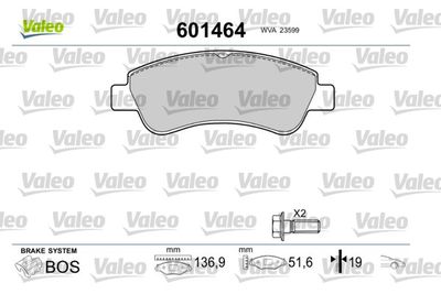 Комплект тормозных колодок, дисковый тормоз VALEO 601464 для PEUGEOT 301
