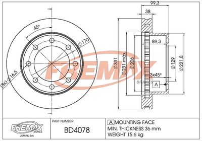 Тормозной диск FREMAX BD-4078 для FORD USA F-350