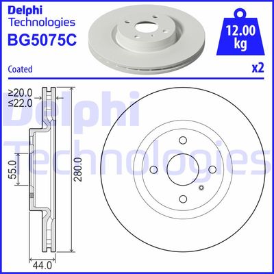 Тормозной диск DELPHI BG5075C для ABARTH 124