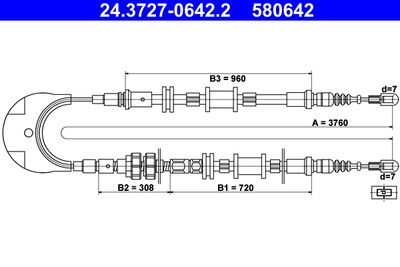 Тросик, cтояночный тормоз ATE 24.3727-0642.2 для FORD SCORPIO