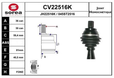 GELENKSATZ ANTRIEBSWELLE EAI CV22516K