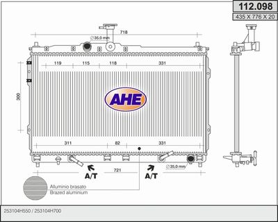 Радиатор, охлаждение двигателя AHE 112.098 для HYUNDAI H-1