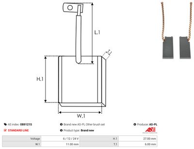 Uhlíkový zberač alternátora AS-PL OB9121S