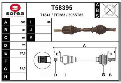EAI T58395 Полуось в сборе для FIAT CROMA (194_) 1.9 D Multijet (194AXB1B)