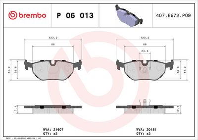 BREMSBELAGSATZ SCHEIBENBREMSE BREMBO P06013 1