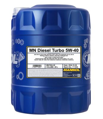 Motorolja MANNOL Diesel Turbo 5W-40 20 Liter MN7904-20