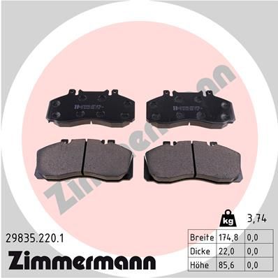 Комплект тормозных колодок, дисковый тормоз ZIMMERMANN 29835.220.1 для MERCEDES-BENZ VARIO