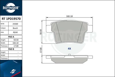 комплект спирачно феродо, дискови спирачки ROTINGER RT 1PD19570
