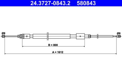 ATE 24.3727-0843.2 Трос ручного тормоза  для PEUGEOT 1007 (Пежо 1007)