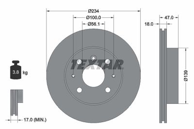 Тормозной диск TEXTAR 92076900 для DAIHATSU GRAN