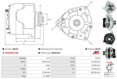 GENERATOR / ALTERNATOR AS-PL A6147 4