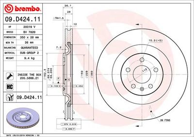 Тормозной диск BREMBO 09.D424.11 для AUDI E-TRON